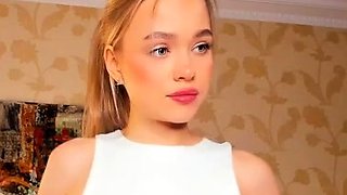 Close up with teen blonde sex doll rubbing her cunt