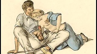 Vintage classical hardcore sex art: Big Tits, Blowjob  Cumshot Porn