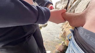 Amateur wife, nubile, public handjob