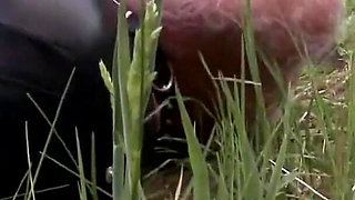 Herrin enslaves man and enjoys foot fetish outdoor