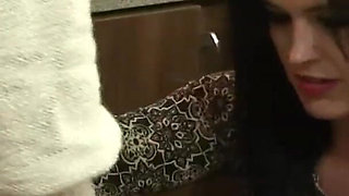 Mature lady fucks Luke Hardy in the kitchen hard