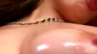 Oiled big boobs brunette sucks big cocks