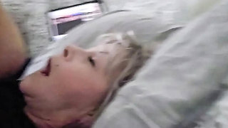SilverFux MILF caught watching porn gets hard cock in mouth and fucked hard