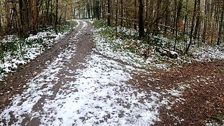 Smashing Her Tits While Hiking in the Snow