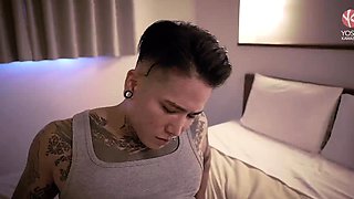 Inked Asian Ruins Ass With Big Dildo
