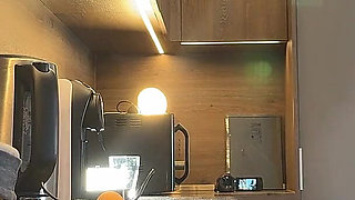 Amazingly Beautiful Hot and Horny Girl in Stockings in the Kitchen Flashes Her Tight Pussy and Ass