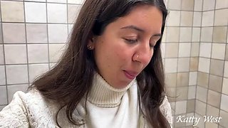 Real Porn Casting in a Mall Public Toilet