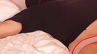 MILF Riding a Tied Slave's Face Dildo to Orgasm While His Cock Is Covered in a Chastity Cage