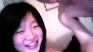 College dude having fun with asian gf: Blowjob, Amateur  Interracial Porn