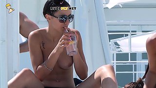 Young nudist showing her perfect natural breasts