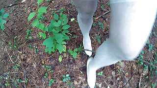 Hairy twink Jon Scarecrow in thong and stockings masturbation