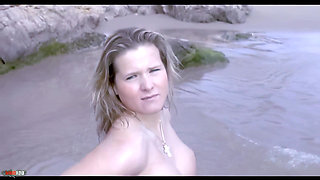 The Young French Girl Christaiks Filmed on the Beach
