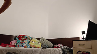 Sexy Wife Workout at Home Naked. Amateur Wife Masturbates with Her Fingers in Her Pussy.