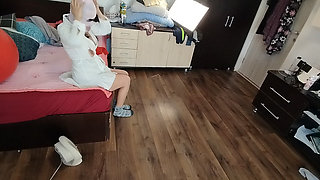 Amateur Woman Has Fun Trying on Clothes and Cutting Them