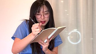 Petite asian nurse pounds on patient's hard dick