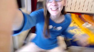 Teen with glasses spreads her pussy and fingers herself: Amateur, Brunette  Masturbation Porn