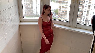 Elegant Goddess Sofi in Red Dress Smokes Using Human Ashtray Slave Mouth