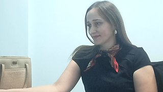Secretary Lets Herself Be Recorded Making a Hot Video Call to Her Boss at Work