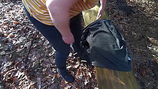 Slapping vagina and tits in the woods