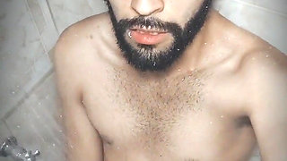 Taking care of my morning wood in the shower