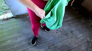 Bouncy Tits Action Spanks Submissive Girl Naked on Porch - Outdoor BDSM Punishment
