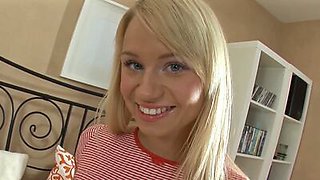 Cute blonde schoolgirl rewards her boyfriend with anal fun