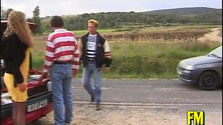 The car of two young sluts broke down and this is the pretext for a wild orgy