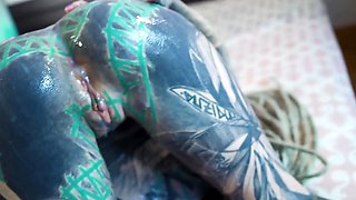 Inked babe craves anal Gaping and messy cumplay