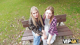 VIP4K. Naughty blonde lesbian didn't see a problem to fuck on a job interview in front of her girlfriend