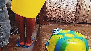 Outdoor Bathing My Pregnant Girlfriend in Dirty Environment