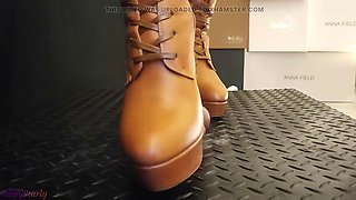 CBT and Cock Crush Trample in Brown Knee High Boots with TamyStarly - Ballbusting, Bootjob, Shoejob