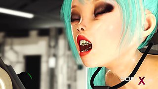 Blue haired 3d animated chick is getting fucked hard by a sex android