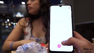 Hot Latina Ruby eats cum-covered ice cream at McDonald's with Lush toy in her pussy - Public sex with Jacob