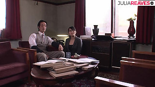 Asian secretary gets her hairy pussy fucked