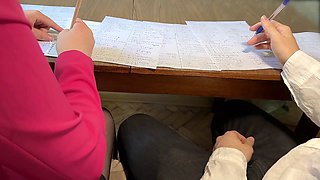 Last day of school handjob under the table from my classmate Marshmallowsweet