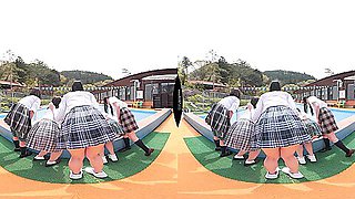 Panty-Shots While Scrubbing the Pool Deck; Japanese Schoolgirls Upskirt Fetish VR Video