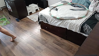 Sexy wife workout at home naked.