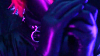 Black Latex Pink Hair BBC DILDO Blowjob