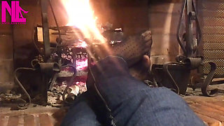 Warming up My Hosed Feet at the Fireplace