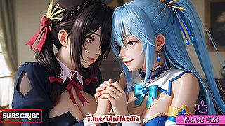 Sfw Aqua and Yunyun From Konosuba Soft Show Touching and Kissing Lesbian
