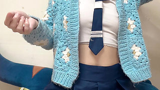 Hana wear school girl cosplay for her new day work