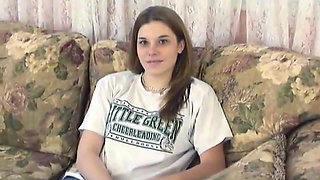 Shaved pussy brunette slut amateur strips her panties off and shows her cunt