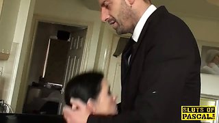 Ballgagged UK sub whipped before throatfucked