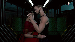 Indian Savita Bhabhi gets her pussy fucked by a stranger in a moving bus.