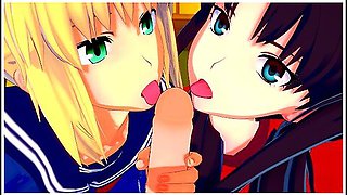 Fate/stay Night: Fucking Rin And Saber At The Same Time (3d Hentai Uncensored)