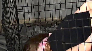 Little Slut Bonded Fucked in a Cage by a Machine Gets a Bowl of Cum to Lick
