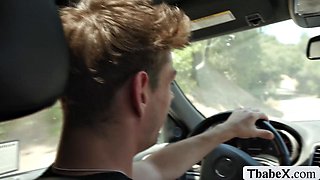 Shemale Stops Roughly After Blonde Draws Big Cock