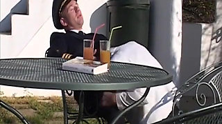 Randy pilot fondles sexy brunette in the cockpit