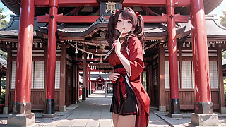 Taboo First Encounter at the Shrine, Kneeling in the Corridor While Stroking Her Hair