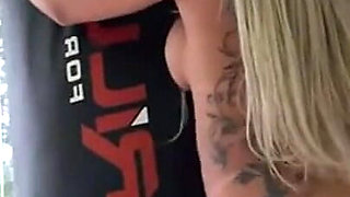 Naughty Blonde From the Gym Sucking Cock